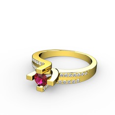 Lucid Tektaş Yüzük - Rodolit garnet ve beyaz zirkon 8 ayar altın yüzük #z40246