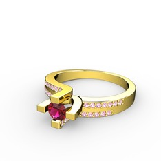 Rodolit garnet ve pembe kuvars 8 ayar altın yüzük