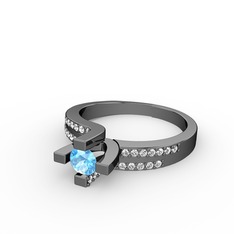 Akuamarin ve beyaz zirkon 925 ayar siyah rodyum kaplama gümüş yüzük