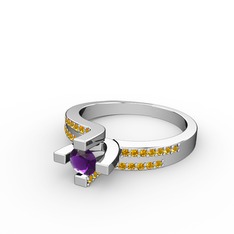 Lucid Tektaş Yüzük - Ametist ve sitrin 14 ayar beyaz altın yüzük #zhh91n