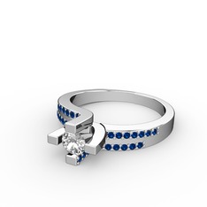 Lucid Tektaş Yüzük - Swarovski ve lab safir 14 ayar beyaz altın yüzük #ziqrc2