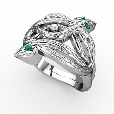 Beyaz zirkon ve yeşil kuvars 14 ayar beyaz altın yüzük