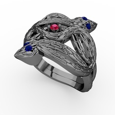 Vipera Yüzük - Rodolit garnet ve lab safir 925 ayar siyah rodyum kaplama gümüş yüzük #111el81