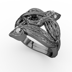 Vipera Yüzük - Siyah zirkon ve beyaz zirkon 925 ayar siyah rodyum kaplama gümüş yüzük #11xmrm4