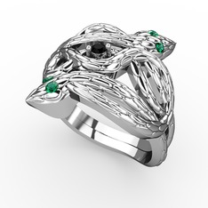 Vipera Yüzük - Siyah zirkon ve yeşil kuvars 8 ayar beyaz altın yüzük #12fj1mn