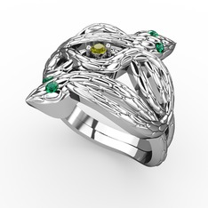 Vipera Yüzük - Peridot ve yeşil kuvars 8 ayar beyaz altın yüzük #12j5564