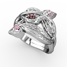 Vipera Yüzük - Garnet ve pembe kuvars 8 ayar beyaz altın yüzük #14rd4rg