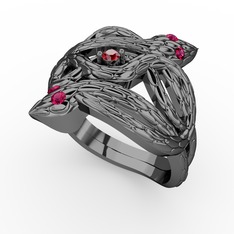 Garnet ve rodolit garnet 925 ayar siyah rodyum kaplama gümüş yüzük