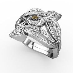 Dumanlı kuvars ve swarovski 18 ayar beyaz altın yüzük