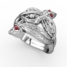 Vipera Yüzük - Beyaz zirkon ve garnet 14 ayar beyaz altın yüzük #170p8q7