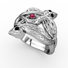 Vipera Yüzük - Rodolit garnet ve siyah zirkon 8 ayar beyaz altın yüzük #1796lbr
