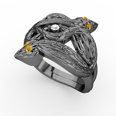 Swarovski ve sitrin 925 ayar siyah rodyum kaplama gümüş yüzük