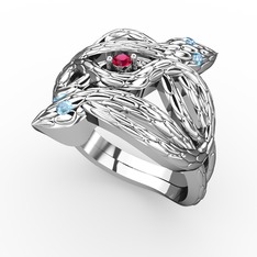 Vipera Yüzük - Rodolit garnet ve akuamarin 925 ayar gümüş yüzük #1853q0n