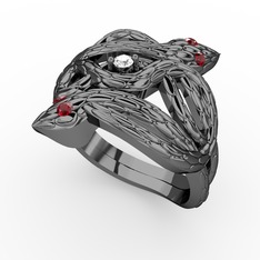 Vipera Yüzük - Swarovski ve garnet 925 ayar siyah rodyum kaplama gümüş yüzük #19mzzck