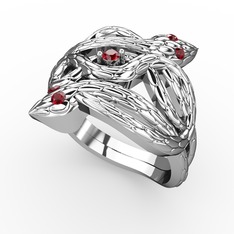 Garnet 18 ayar beyaz altın yüzük