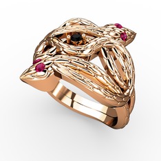 Vipera Yüzük - Siyah zirkon ve rodolit garnet 8 ayar rose altın yüzük #1bbtwy2