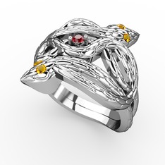 Garnet ve sitrin 18 ayar beyaz altın yüzük