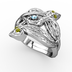 Vipera Yüzük - Akuamarin ve peridot 14 ayar beyaz altın yüzük #1esvek0