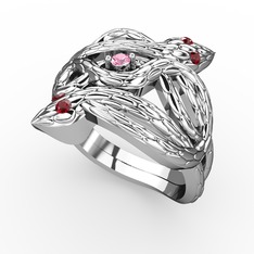 Pembe kuvars ve garnet 14 ayar beyaz altın yüzük