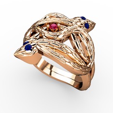 Rodolit garnet ve lab safir 18 ayar rose altın yüzük