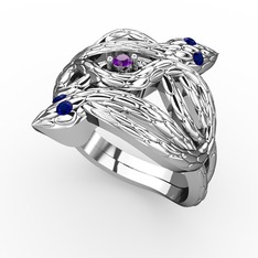 Ametist ve lab safir 18 ayar beyaz altın yüzük