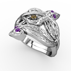 Vipera Yüzük - Dumanlı kuvars ve ametist 18 ayar beyaz altın yüzük #1hyiobe