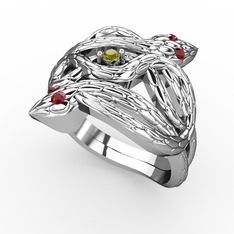 Vipera Yüzük - Peridot ve garnet 14 ayar beyaz altın yüzük #1i794wo