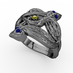 Vipera Yüzük - Peridot ve lab safir 925 ayar siyah rodyum kaplama gümüş yüzük #1lmjfdl