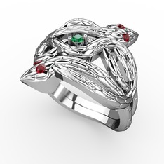 Vipera Yüzük - Yeşil kuvars ve garnet 8 ayar beyaz altın yüzük #1m3adi7