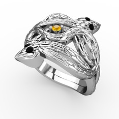 Vipera Yüzük - Sitrin ve siyah zirkon 14 ayar beyaz altın yüzük #1m6l96v