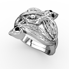 Vipera Yüzük - Swarovski ve siyah zirkon 8 ayar beyaz altın yüzük #1m81q7r
