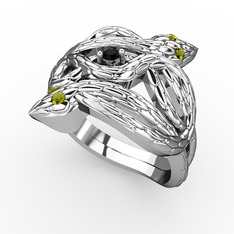 Siyah zirkon ve peridot 925 ayar gümüş yüzük