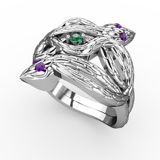 Vipera Yüzük - Yeşil kuvars ve ametist 8 ayar beyaz altın yüzük #1md715s