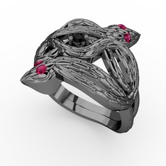 Vipera Yüzük - Siyah zirkon ve rodolit garnet 925 ayar siyah rodyum kaplama gümüş yüzük #1muxxvb