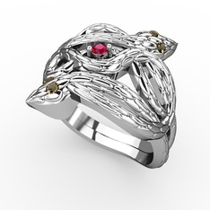 Vipera Yüzük - Rodolit garnet ve dumanlı kuvars 14 ayar beyaz altın yüzük #1mwx3fs