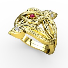 Rodolit garnet ve swarovski 8 ayar altın yüzük