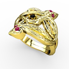 Siyah zirkon ve rodolit garnet 14 ayar altın yüzük