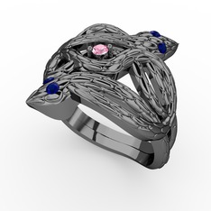 Vipera Yüzük - Pembe kuvars ve lab safir 925 ayar siyah rodyum kaplama gümüş yüzük #1su0q62