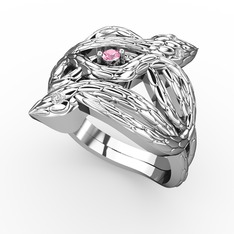 Vipera Yüzük - Pembe kuvars ve beyaz zirkon 18 ayar beyaz altın yüzük #1tyeo0t