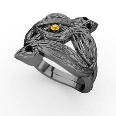 Vipera Yüzük - Sitrin ve siyah zirkon 925 ayar siyah rodyum kaplama gümüş yüzük #1u7avm7