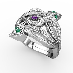 Vipera Yüzük - Ametist ve yeşil kuvars 8 ayar beyaz altın yüzük #1ua4ups