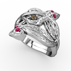 Dumanlı kuvars ve rodolit garnet 18 ayar beyaz altın yüzük