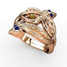 Peridot ve lab safir 18 ayar rose altın yüzük