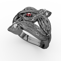 Garnet ve swarovski 925 ayar siyah rodyum kaplama gümüş yüzük