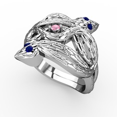 Vipera Yüzük - Pembe kuvars ve lab safir 8 ayar beyaz altın yüzük #24bjh2