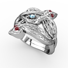 Vipera Yüzük - Akuamarin ve garnet 925 ayar gümüş yüzük #3wzriz