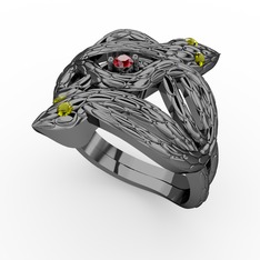 Vipera Yüzük - Garnet ve peridot 925 ayar siyah rodyum kaplama gümüş yüzük #40ojr5
