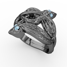 Vipera Yüzük - Siyah zirkon ve akuamarin 925 ayar siyah rodyum kaplama gümüş yüzük #5aityb