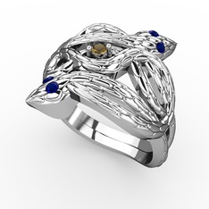 Vipera Yüzük - Dumanlı kuvars ve lab safir 14 ayar beyaz altın yüzük #6uxpyh