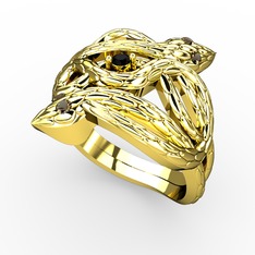 Vipera Yüzük - Siyah zirkon ve dumanlı kuvars 925 ayar altın kaplama gümüş yüzük #9e0qg2